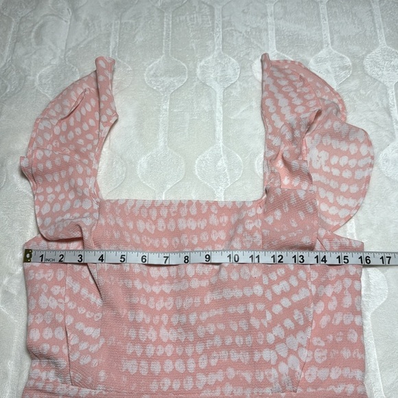 BCBG Paris Pink Ruffle Strap Midi Dress NWNT | Feminine Resort Brunch Boho Chic - Picture 4 of 11